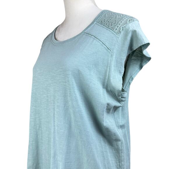 Kuhl Shilo Light Blue Crochet Shoulder Short Cap Sleeve Round Neckline Soft Top - Picture 6 of 12